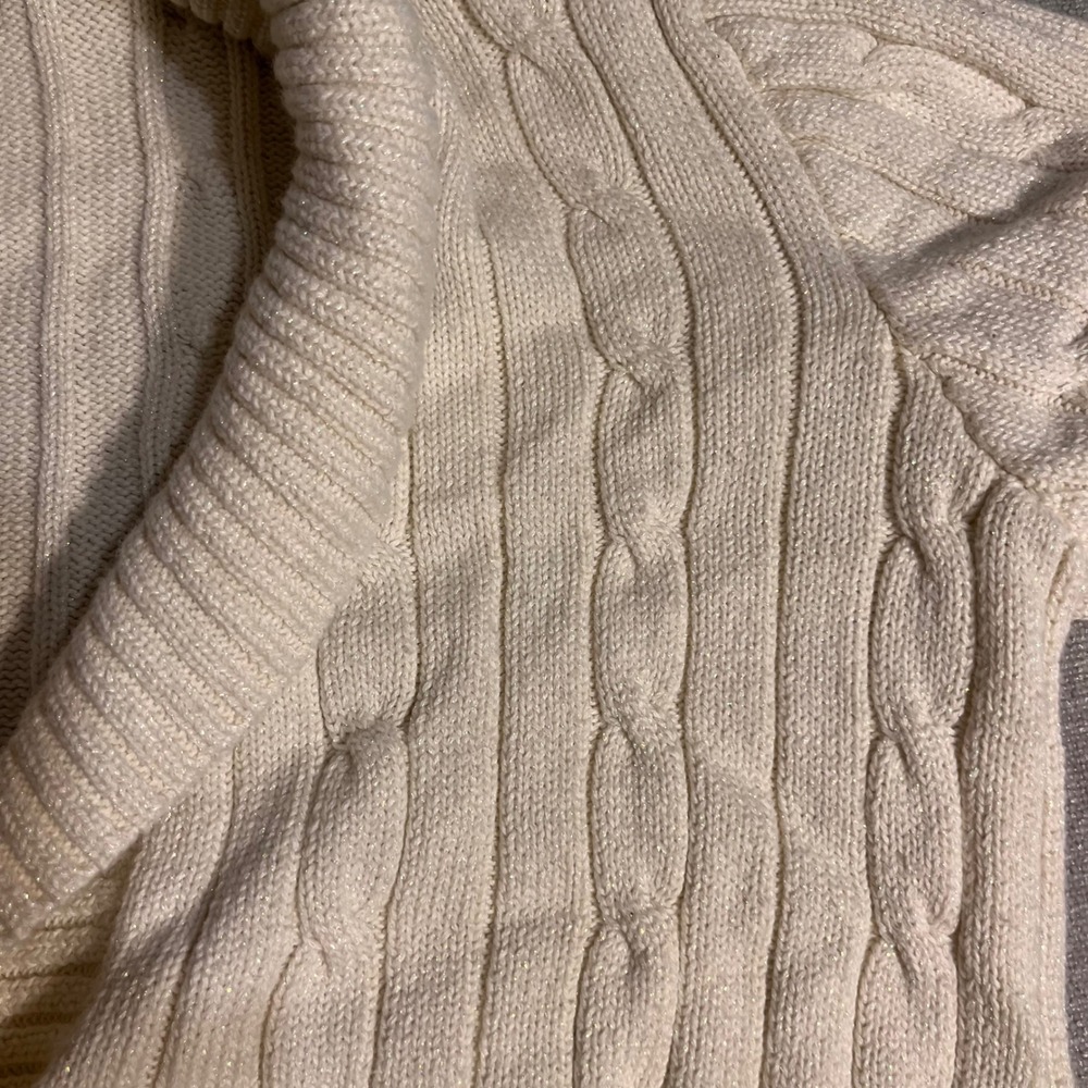 Chaps Cable Knit Shawl Collar Cardigan Cream XL Cotton Polyester Sparkle - Picture 3 of 8
